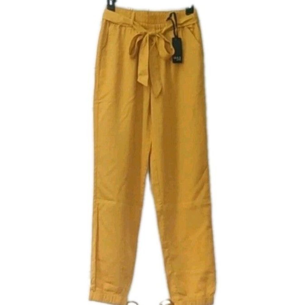 Nwt Max Jeans Women’s Mustard Yellow Tencel Paperbag Waist Tie Belt Jogger Sz L
